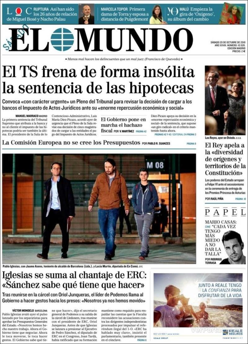 Portada El Mundo 2018-10-21