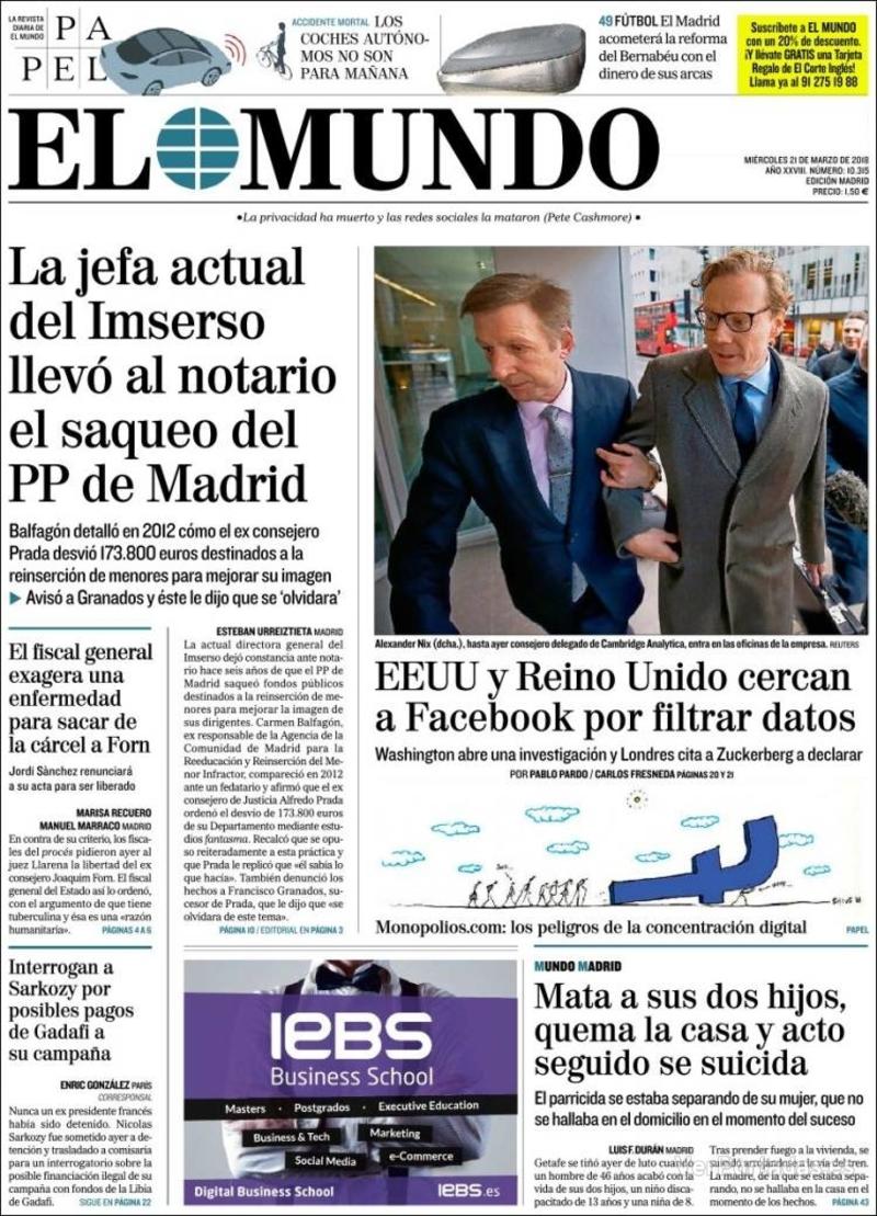 Portada La Razón 2018-03-21