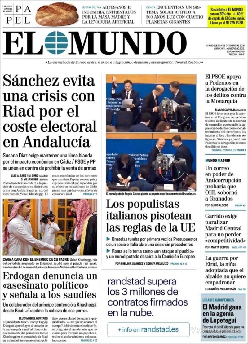 Portada El Mundo 2018-10-25