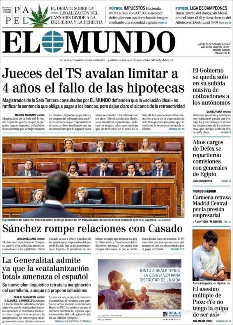 Portada El Mundo 2018-10-26