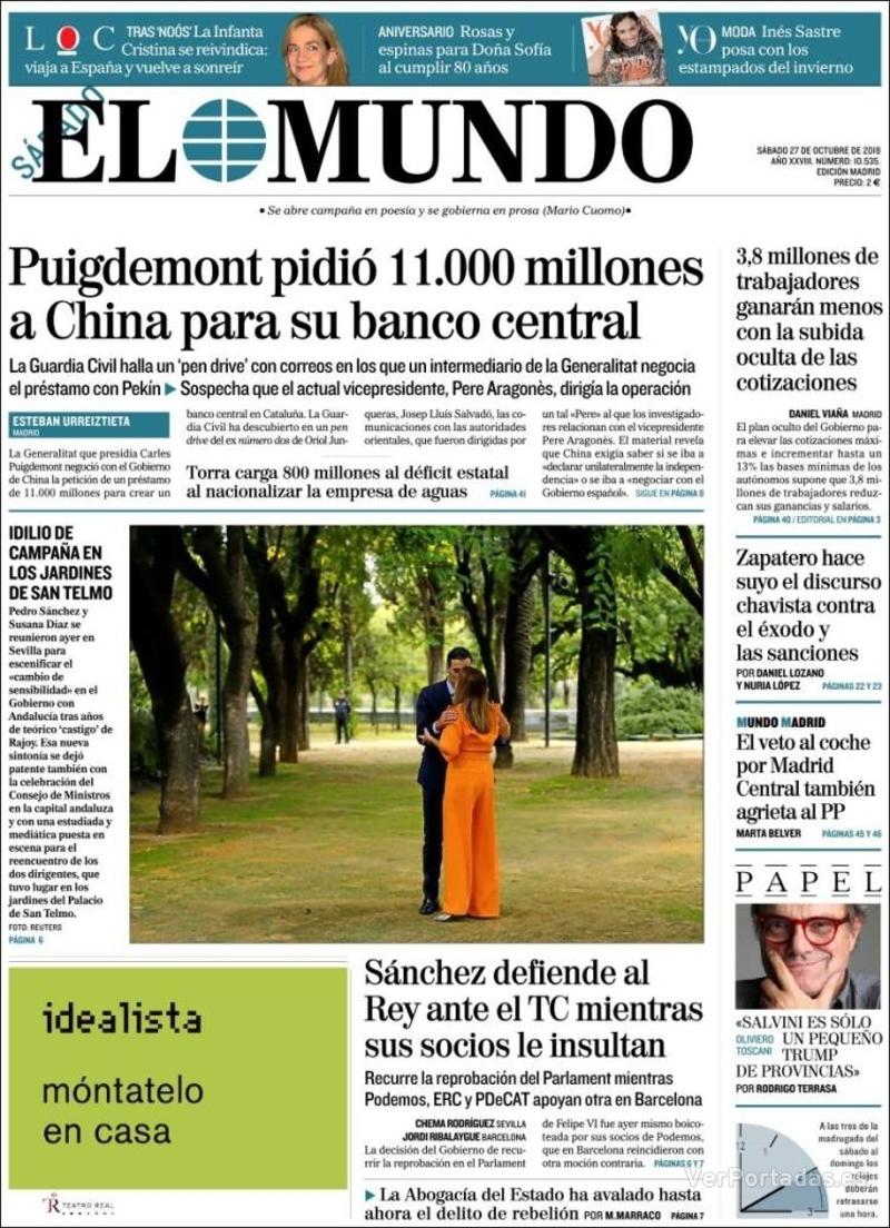 Portada El Mundo 2018-10-28