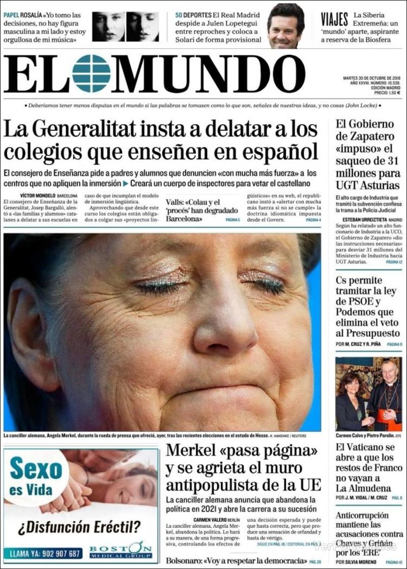 Portada El Mundo 2018-10-31