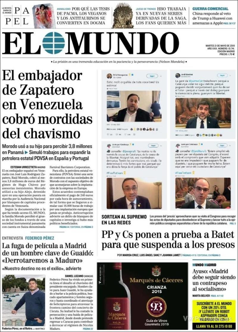 Portada El Mundo 2019-05-22
