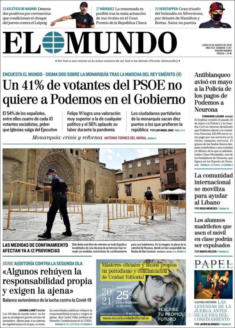 Portada El Mundo 2020-08-11