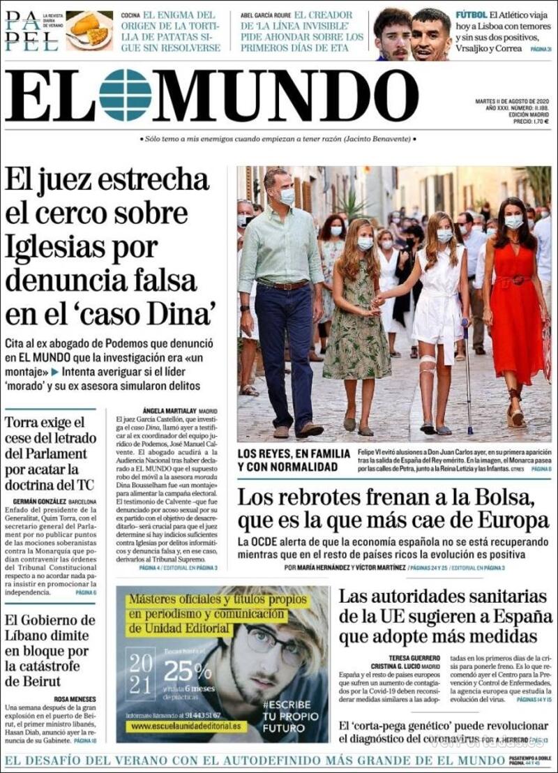 Portada El Mundo 2020-08-12