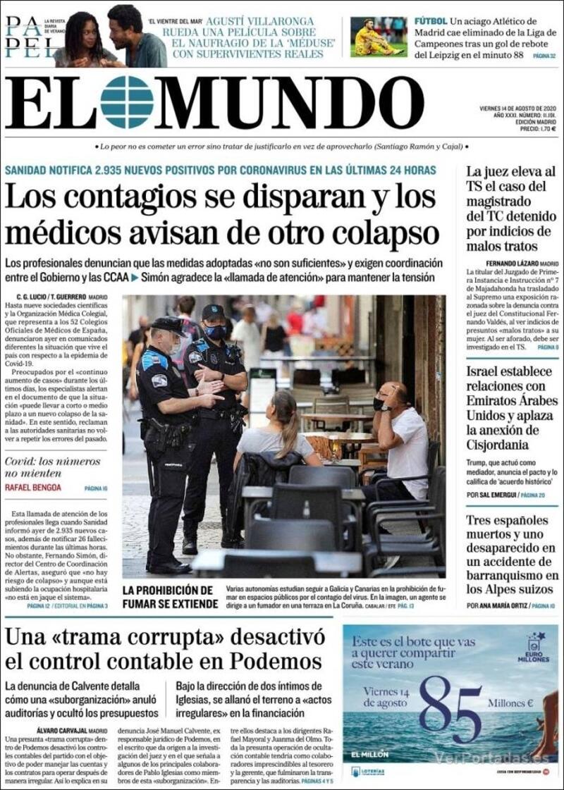 Portada El Mundo 2020-08-15