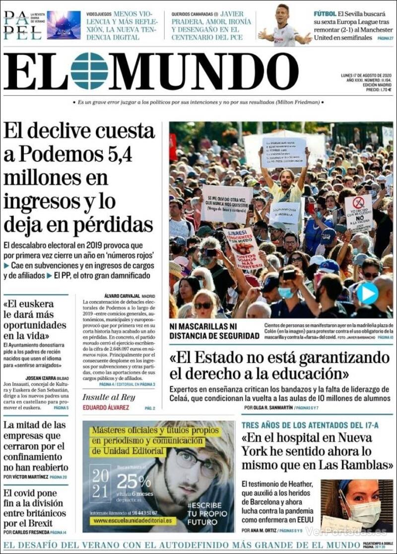 Portada El Mundo 2020-08-18