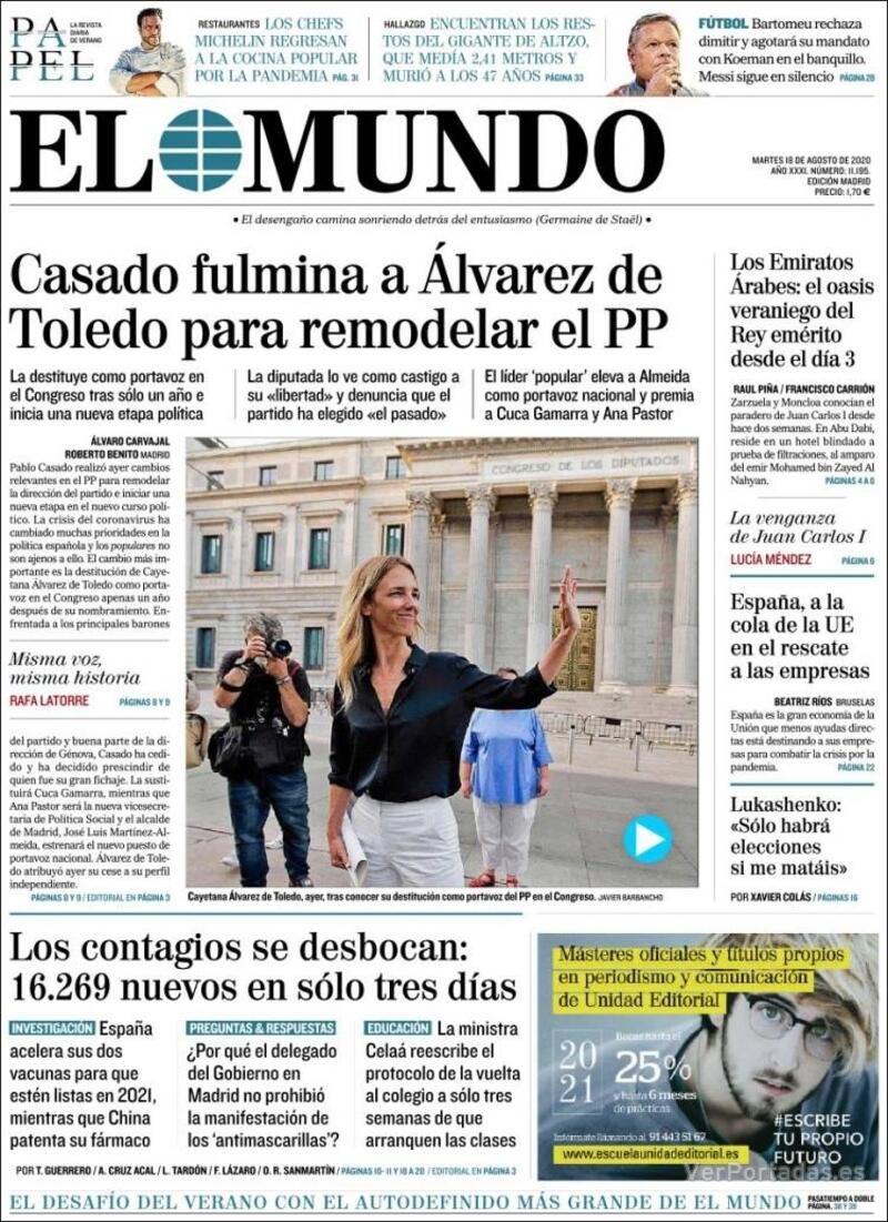 Portada El Mundo 2020-08-19