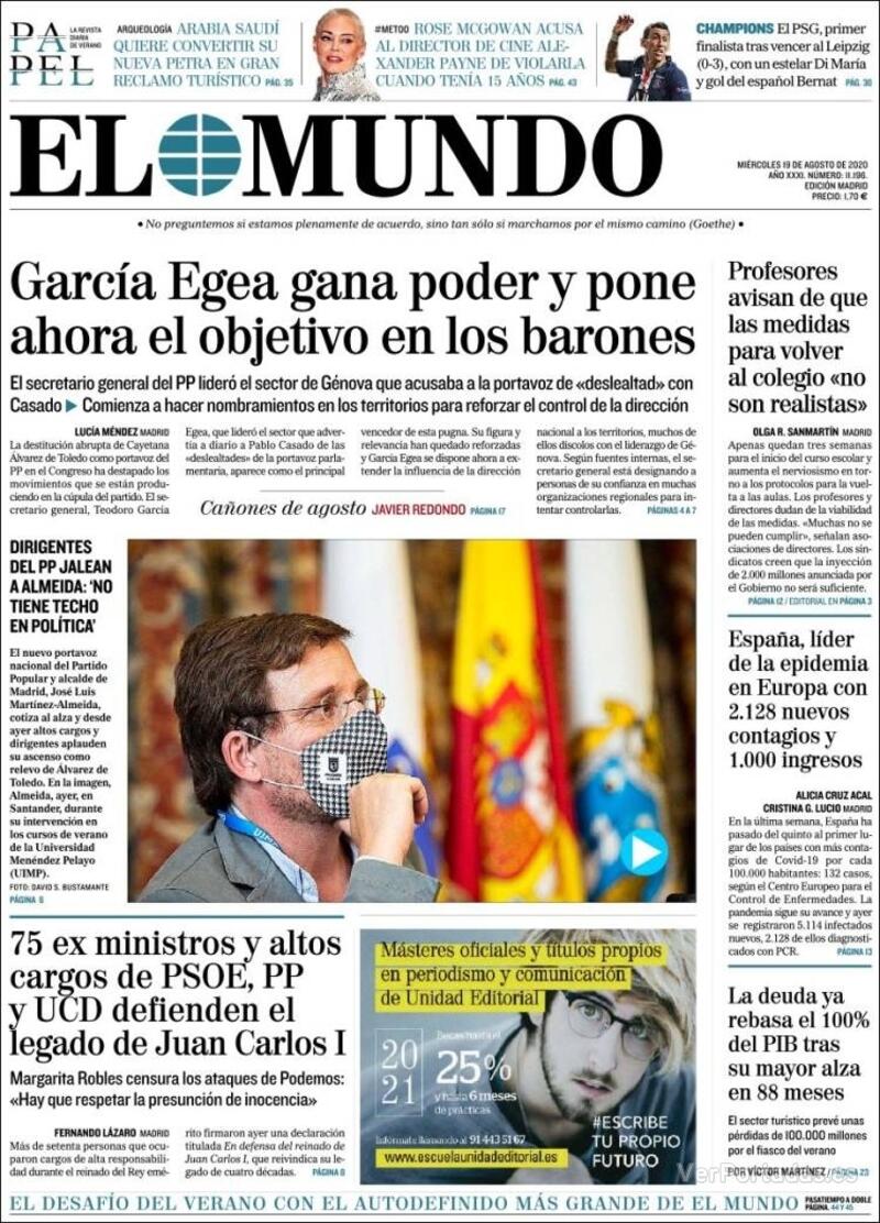 Portada El Mundo 2020-08-20