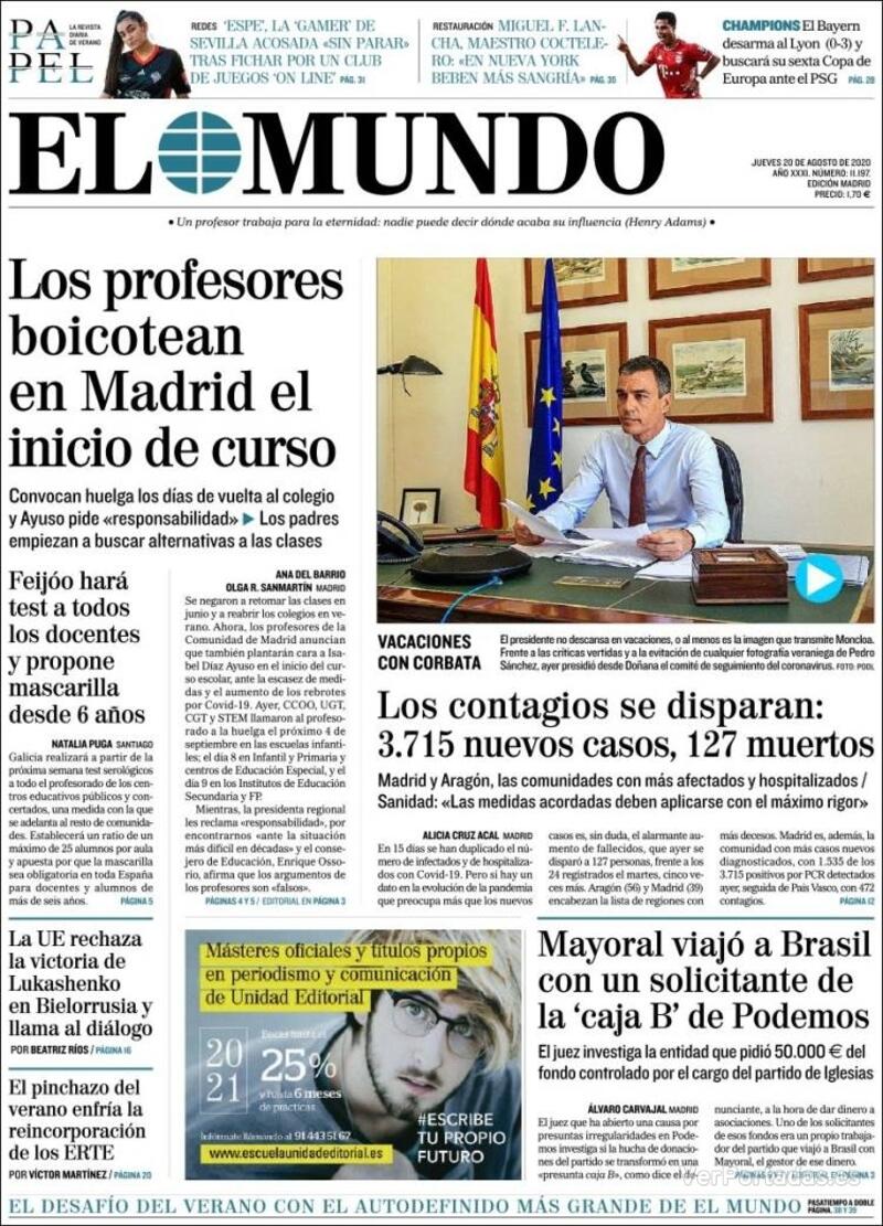 Portada El Mundo 2020-08-21