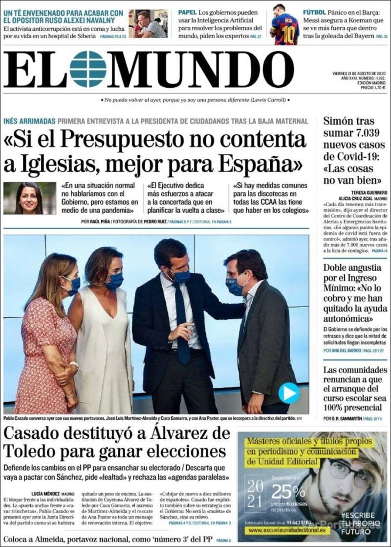 Portada El Mundo 2020-08-22