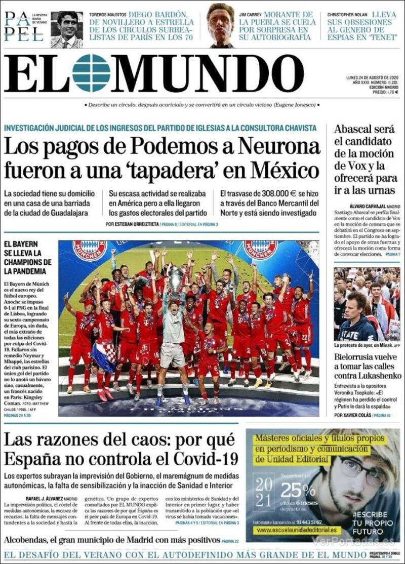 Portada El Mundo 2020-08-25