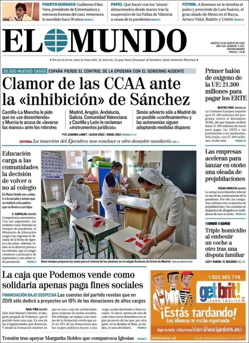 Portada El Mundo 2020-08-26