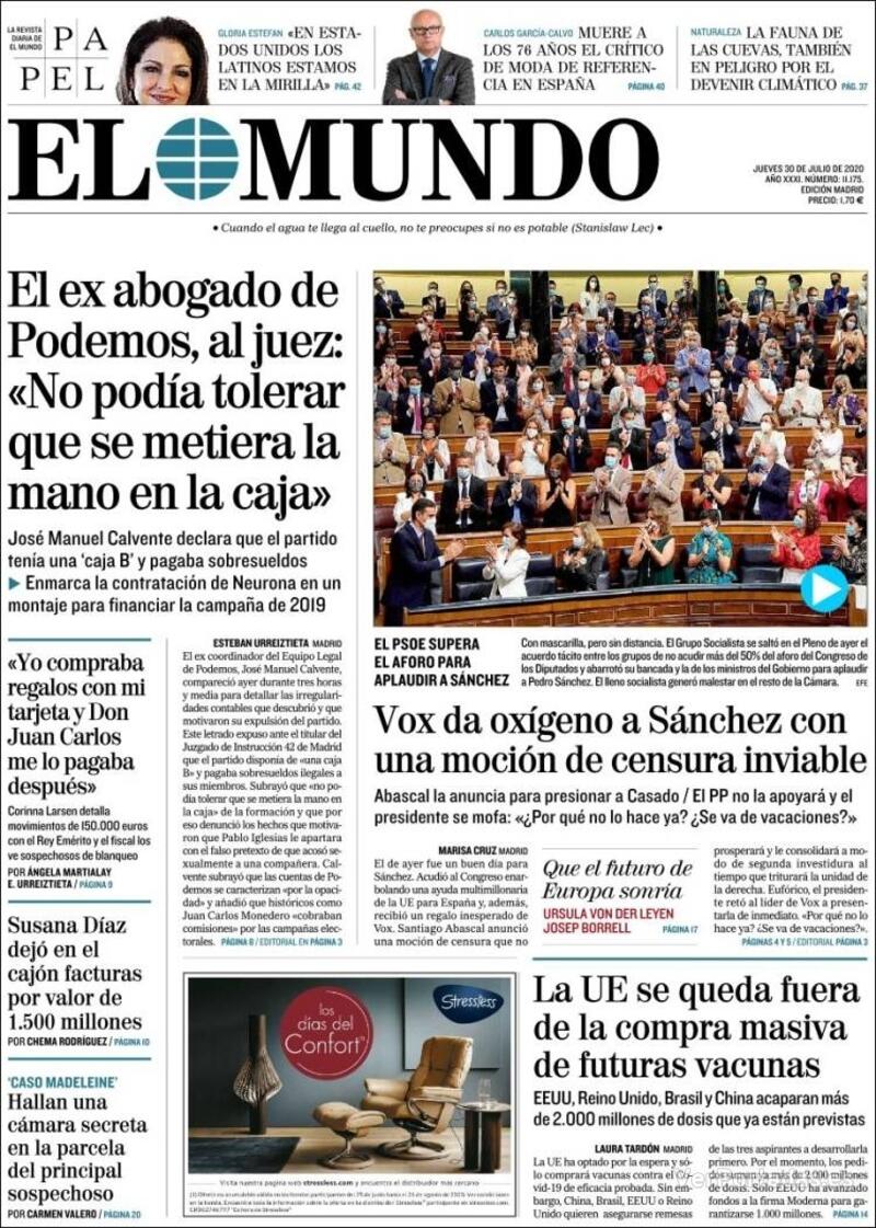 Portada El Mundo 2020-07-31