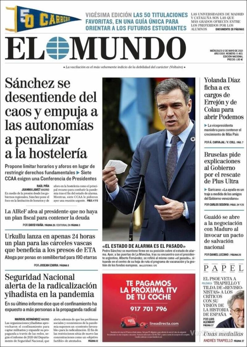 Portada El Mundo 2021-05-13