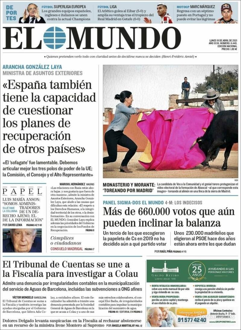 Portada El Mundo 2021-04-20