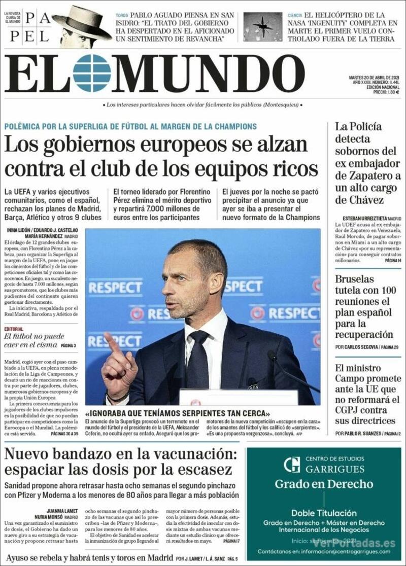 Portada El Mundo 2021-04-21