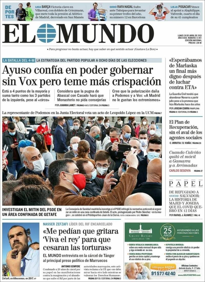 Portada El Mundo 2021-04-27