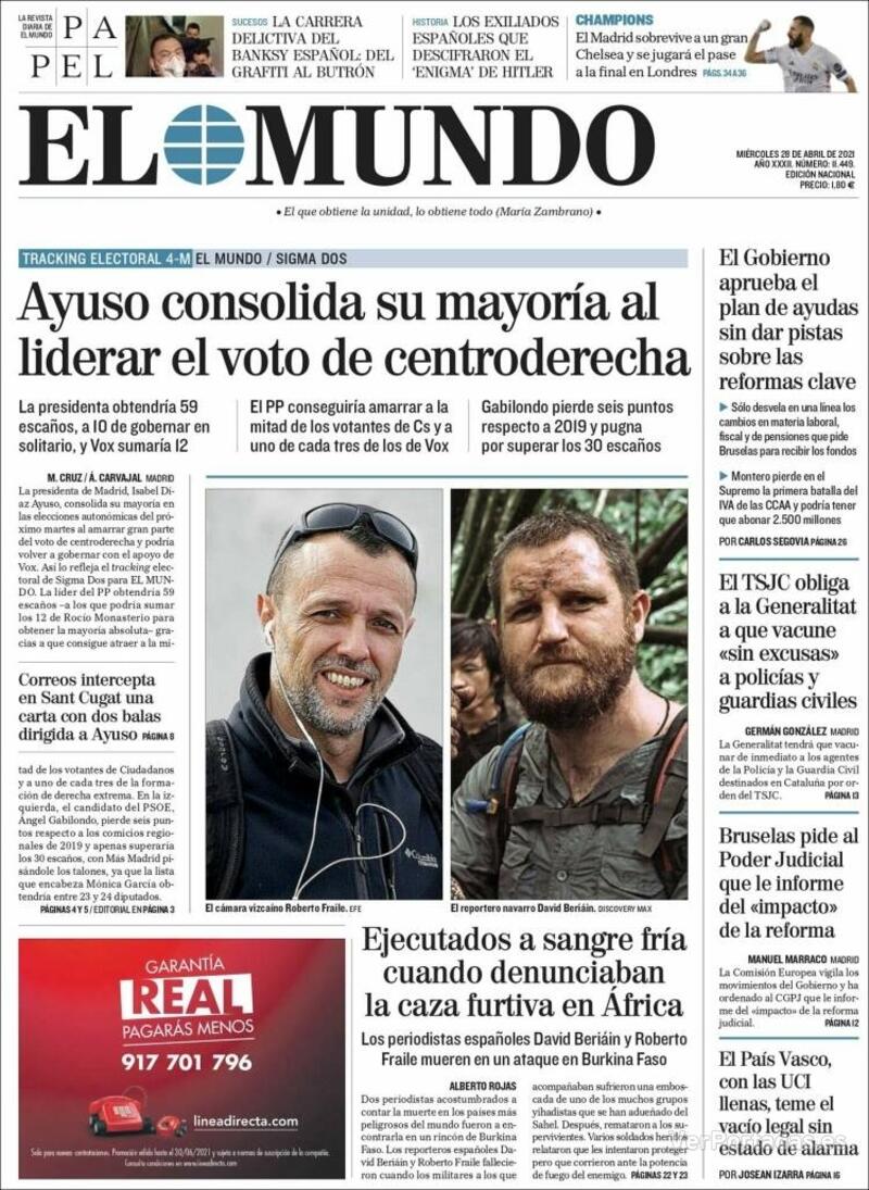 Portada El Mundo 2021-04-29