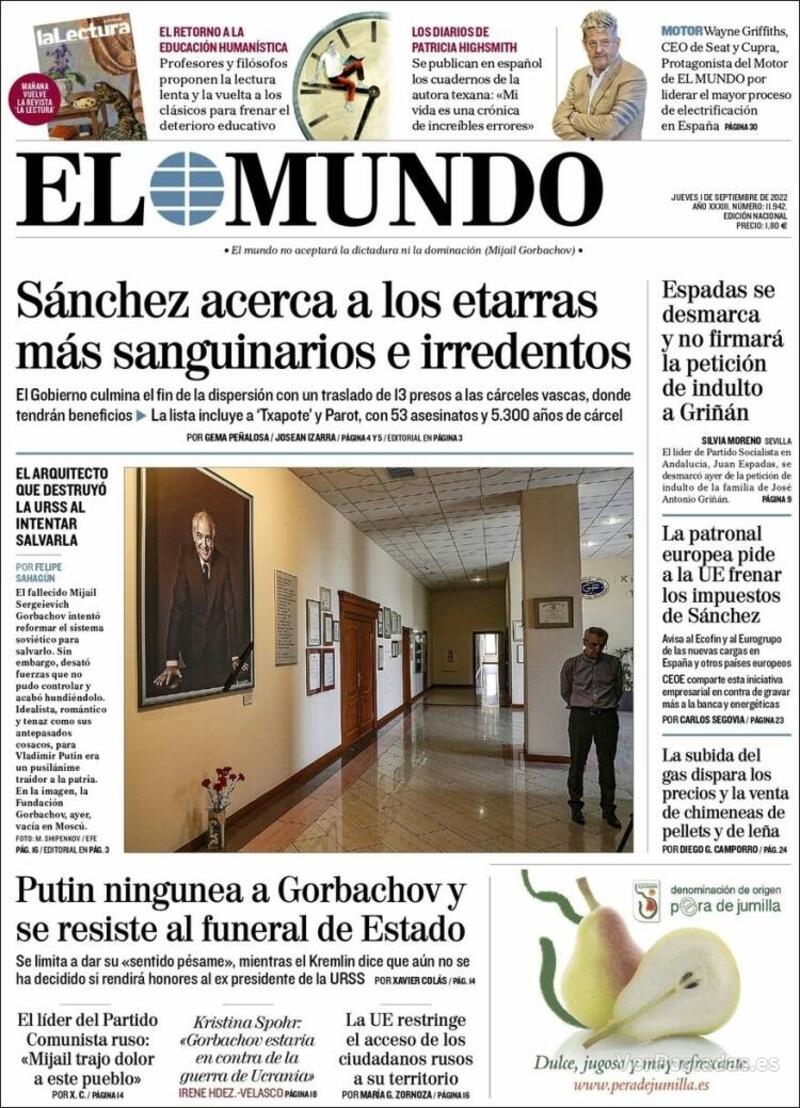 Portada El Mundo 2022-09-02