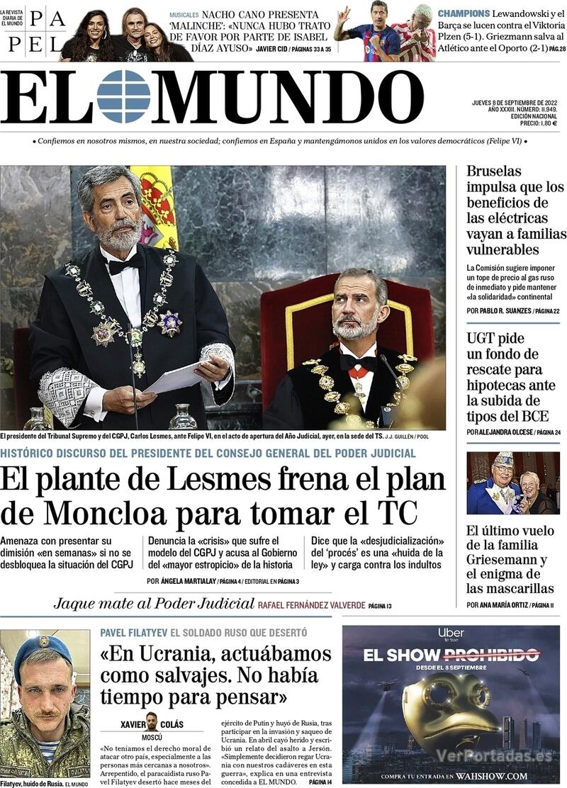 Portada El Mundo 2022-09-09