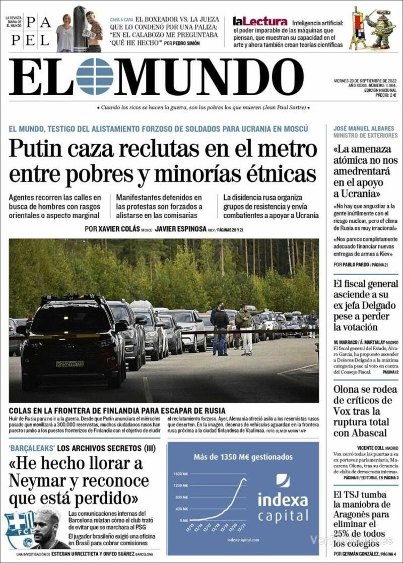 Portada El Mundo 2022-09-24