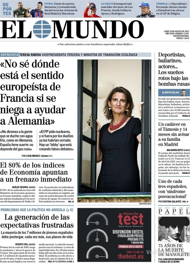 Portada El Mundo 2022-08-30