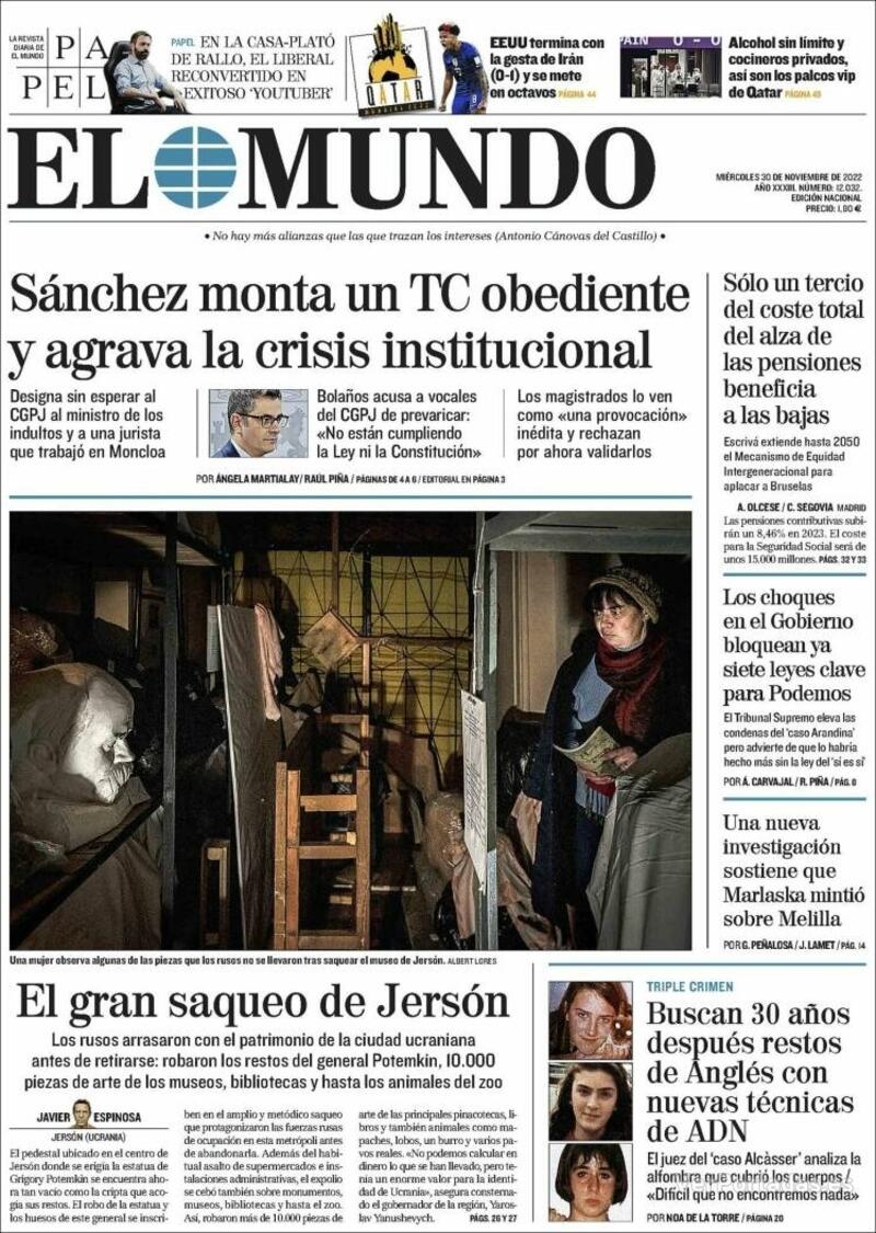 Portada El Mundo 2022-12-01