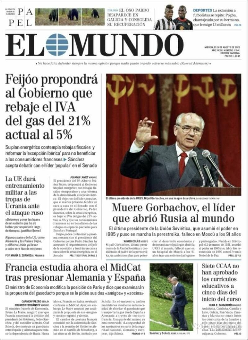 Portada El Mundo 2022-09-01