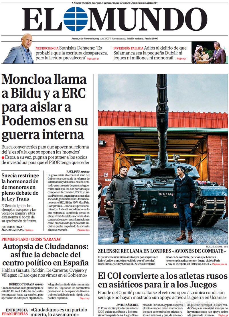 Portada El Mundo 2023-02-10