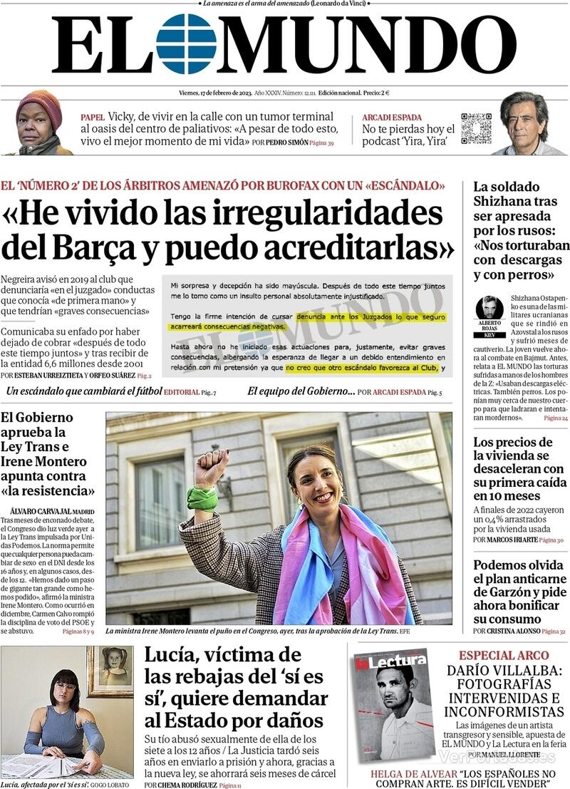 Portada El Mundo 2023-02-18