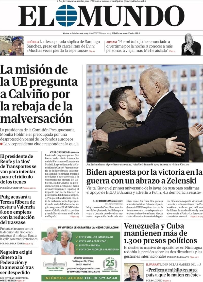 Portada El Mundo 2023-02-22