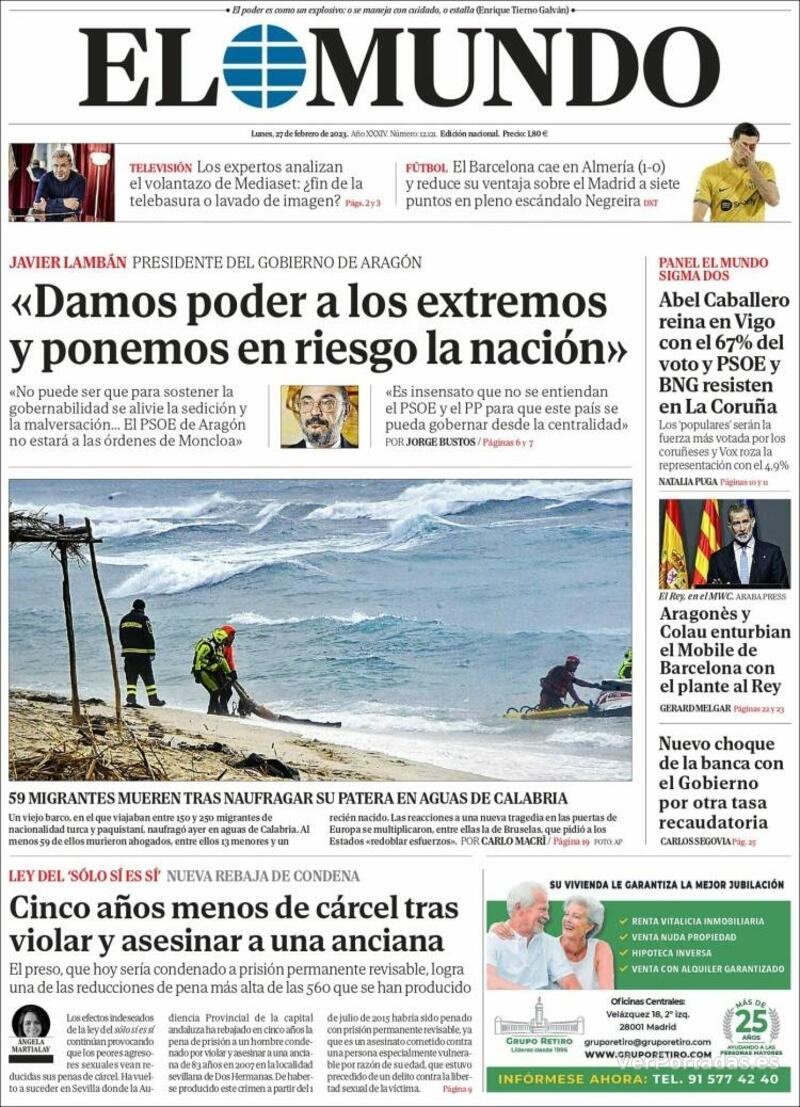 Portada El Mundo 2023-02-28