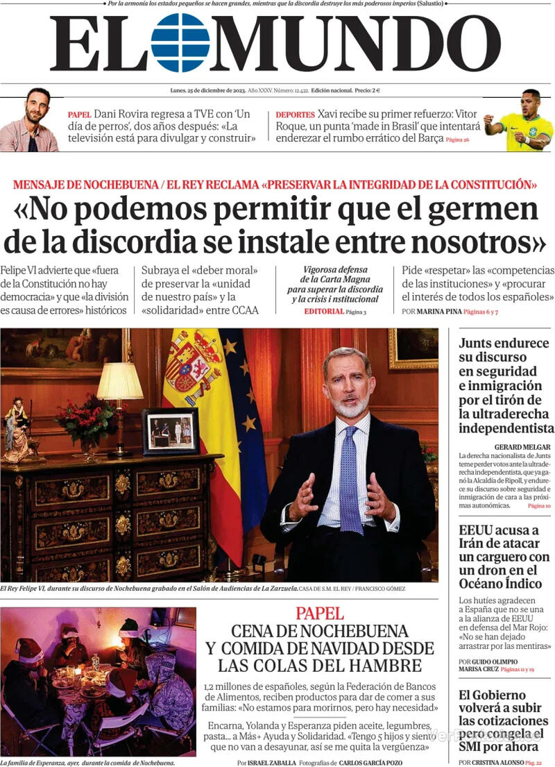 Portada El Mundo 2023-12-26