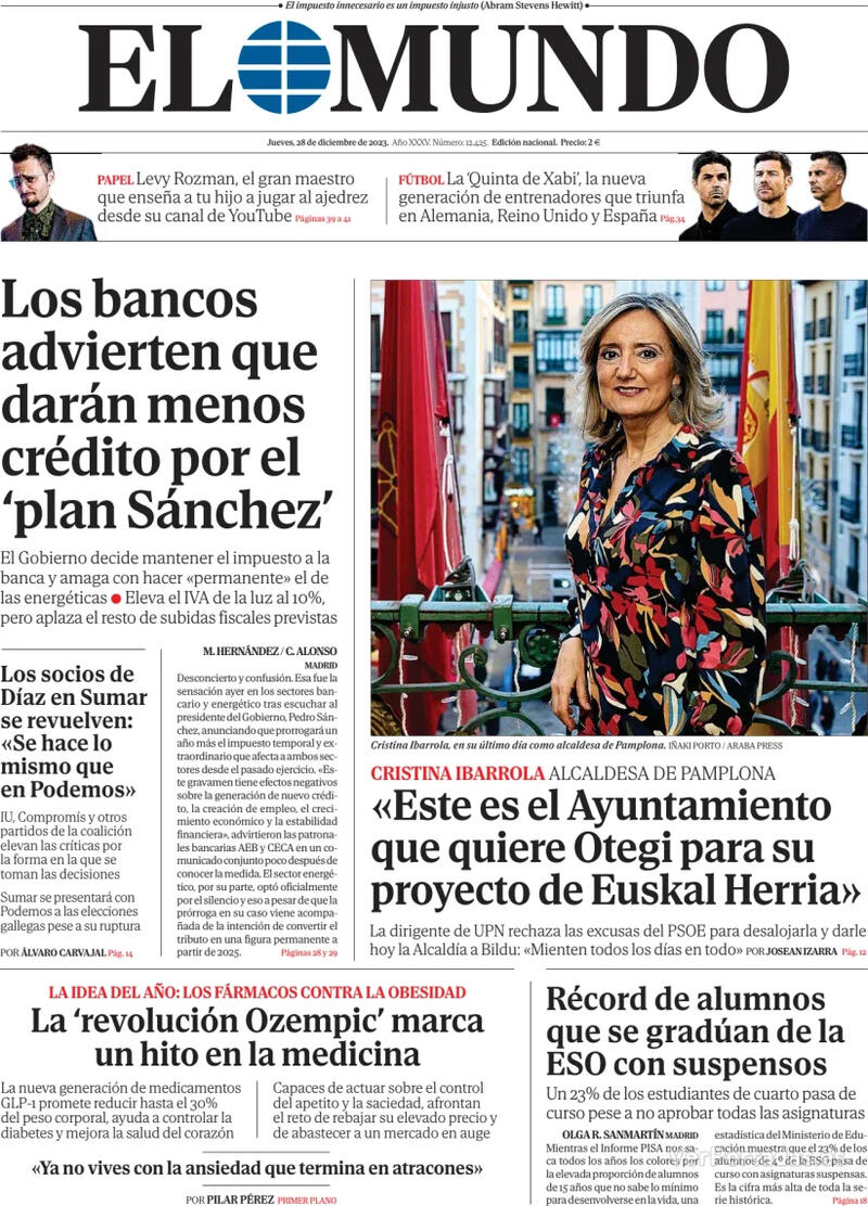 Portada El Mundo 2023-12-29