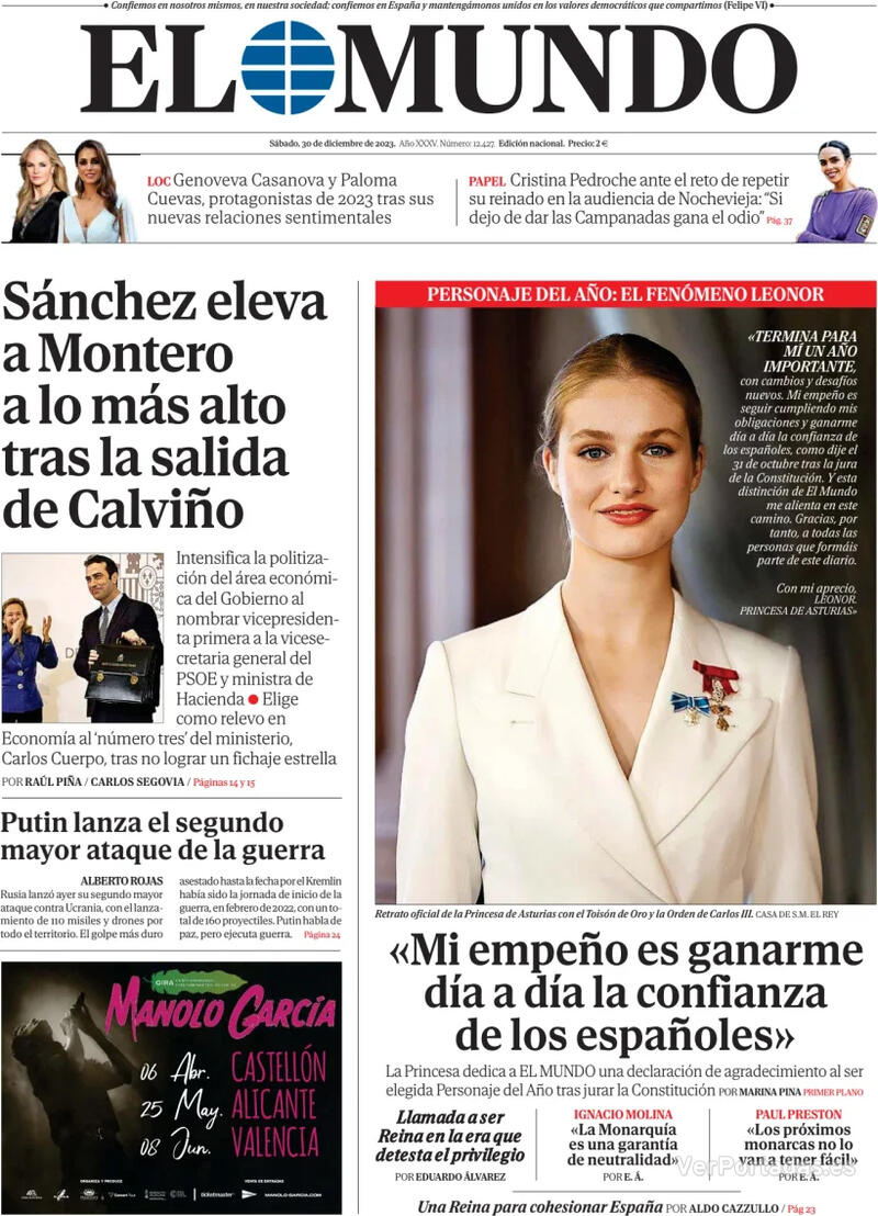 Portada El Mundo 2023-12-31