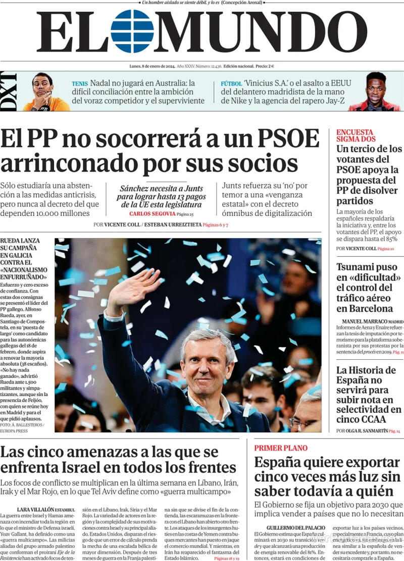 Portada El Mundo 2024-01-09