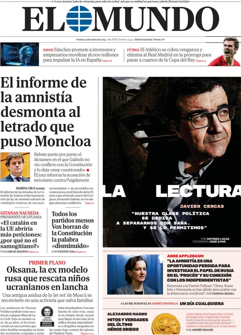 Portada El Mundo 2024-01-20