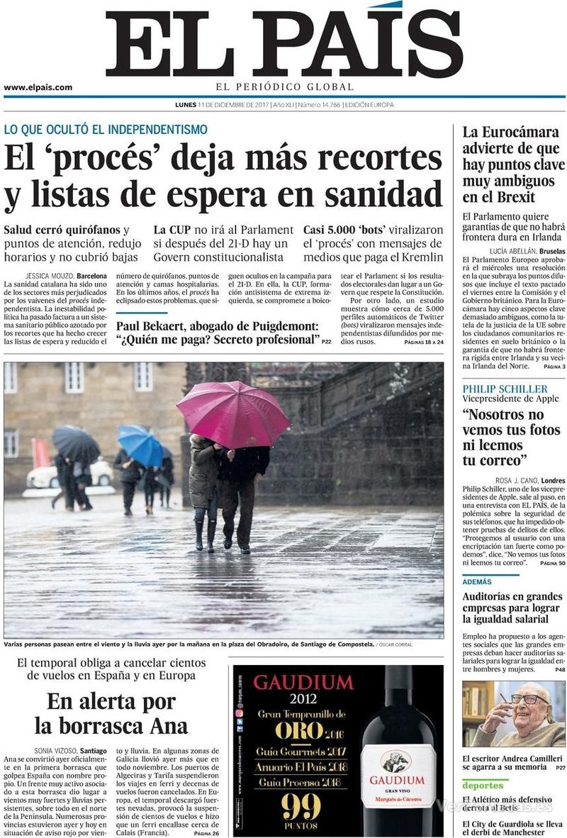 Portada El Mundo 2017-12-11