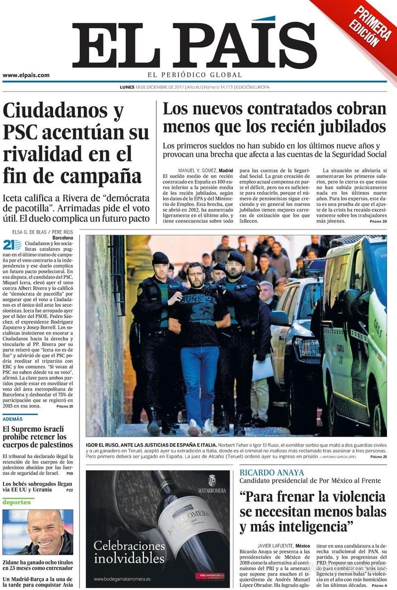 Portada El Mundo 2017-12-18