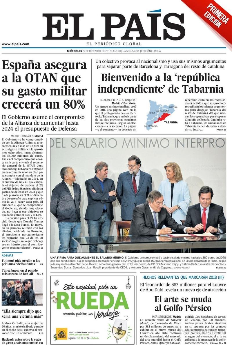Portada El Mundo 2017-12-27