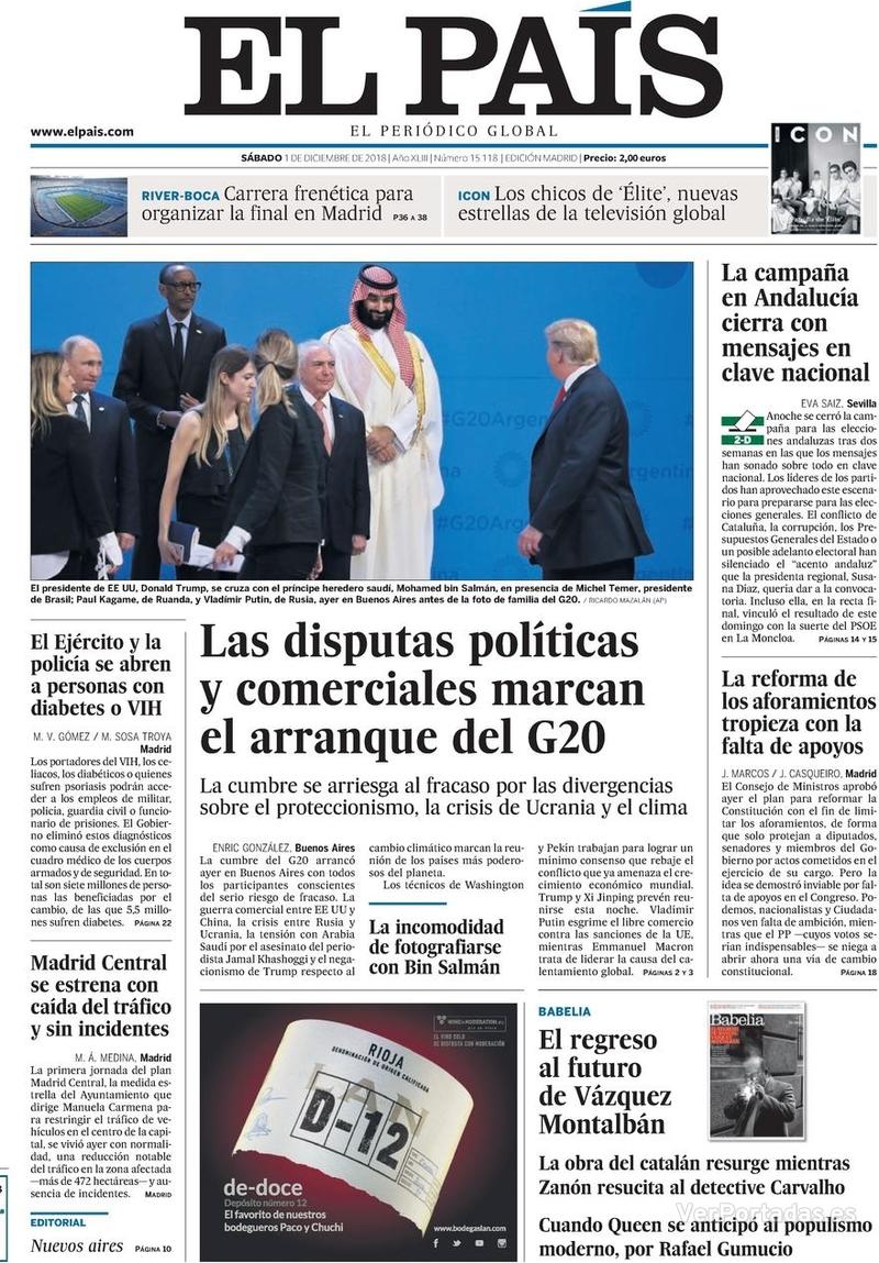 Portada El País 2018-12-02