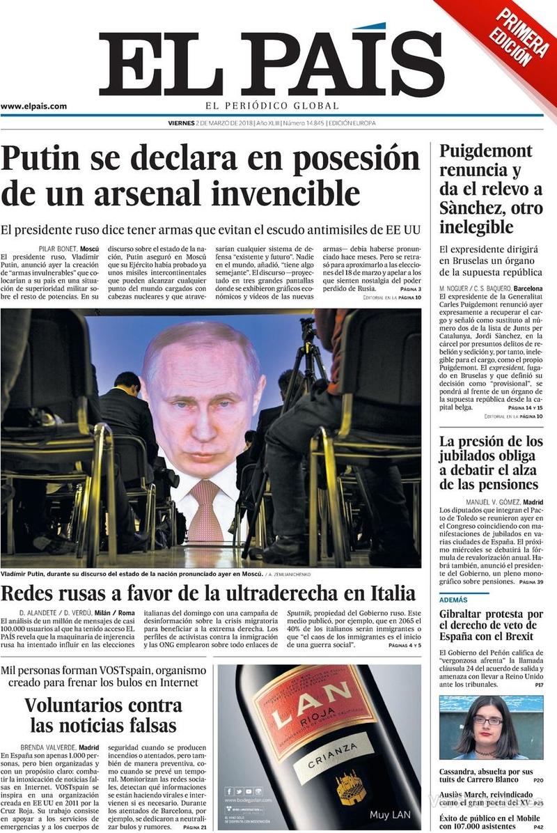 Portada El Mundo 2018-03-02