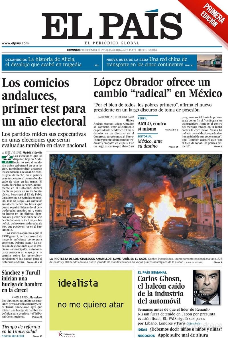 Portada El País 2018-12-03