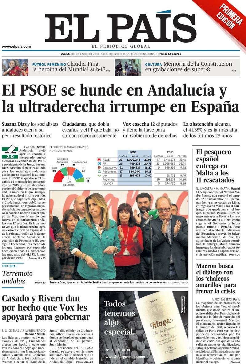 Portada El País 2018-12-04