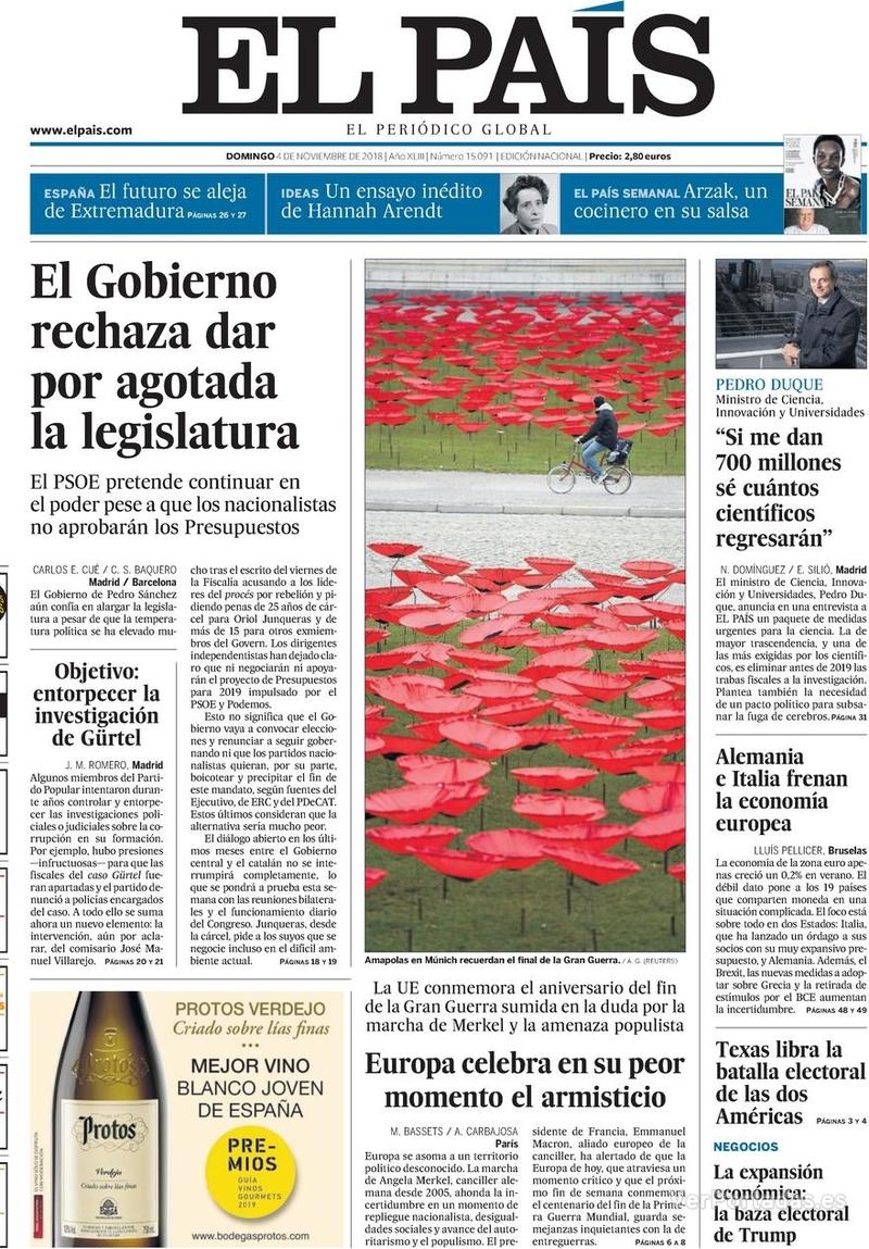Portada El País 2018-11-05