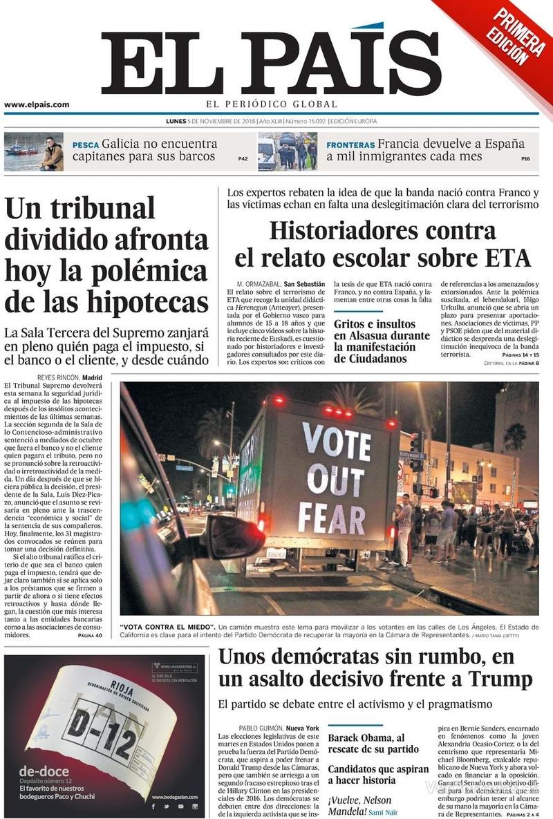 Portada El País 2018-11-06