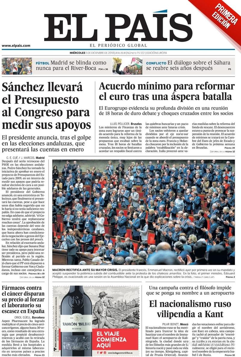 Portada El País 2018-12-06