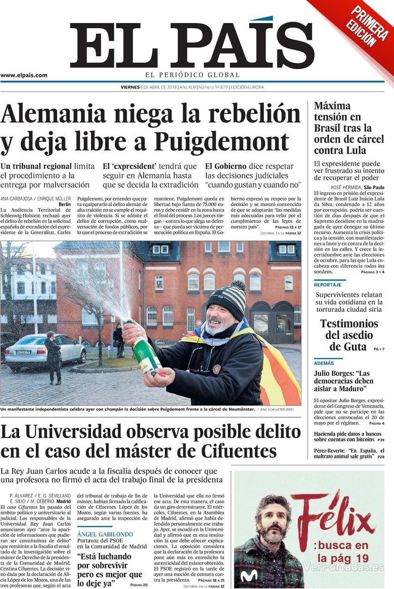 Portada El Mundo 2018-04-06