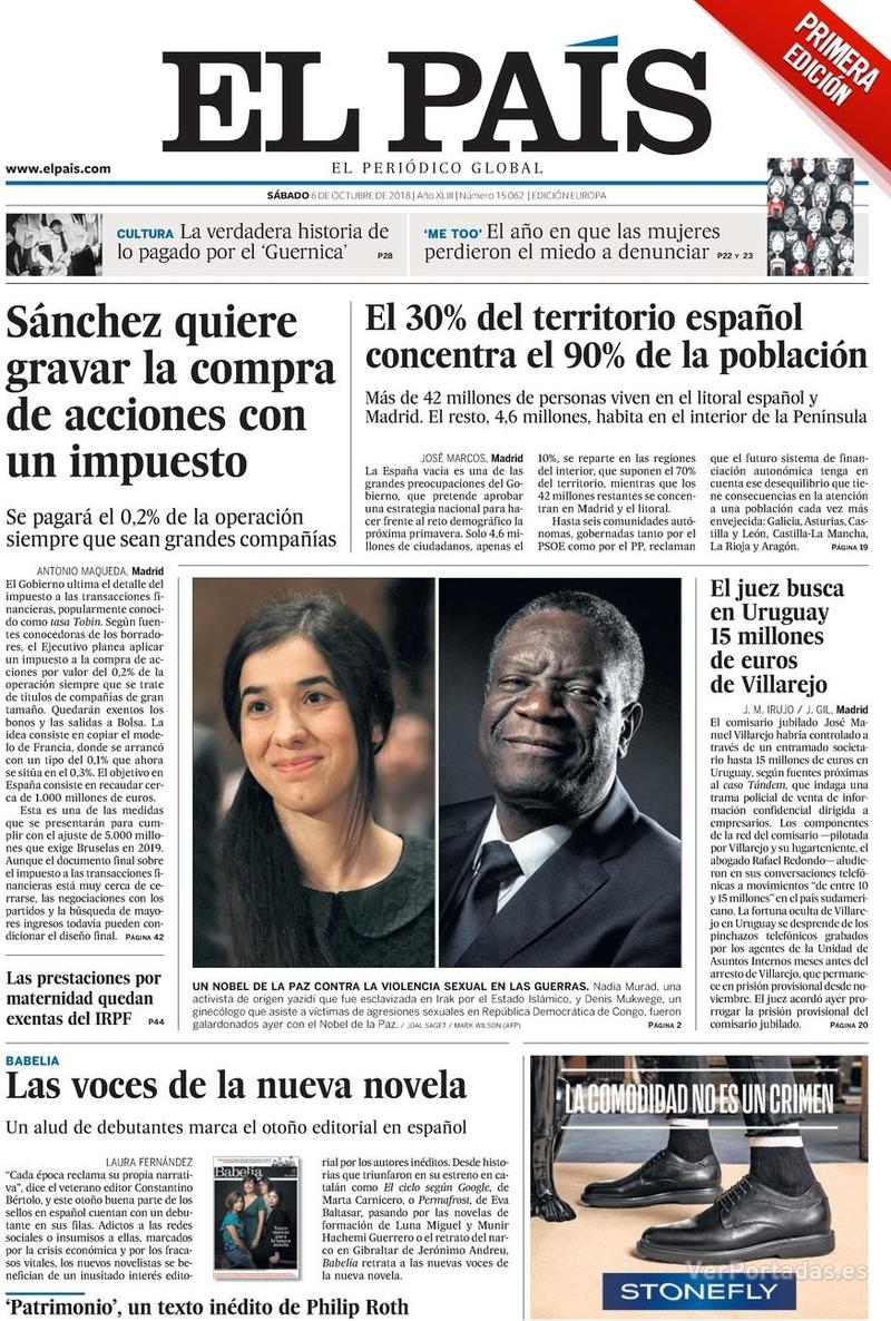 Portada El País 2018-10-07